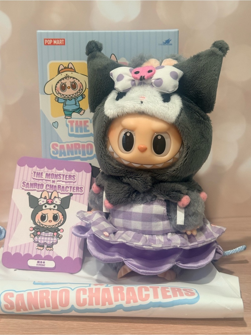 Pop Mart Plush Doll — Gray and Purple Gingham Costume Kids Stuffed Animal